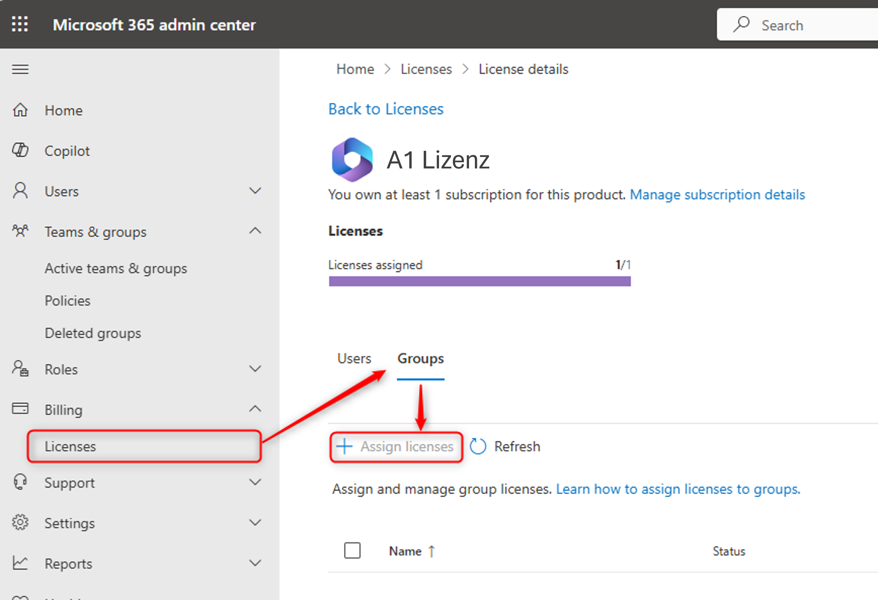 Licensing of nested groups in the Microsoft 365 admin center