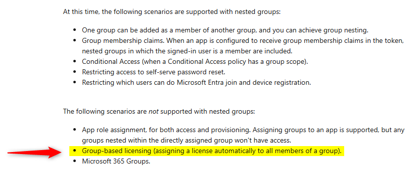 Licensing of nested groups in Entra ID is possible