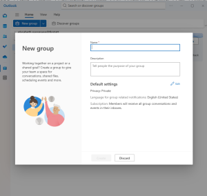 Create a new group via Microsoft Outlook